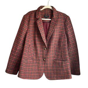 Talbots 20W Aberdeen Blazer Houndstooth Wool Bl Burgundy Old Money Classic